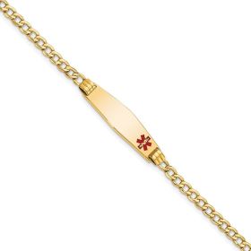 14K Medical Semi-Solid Soft Diamond Shape Red Enamel ID Cuban ID Bracelet