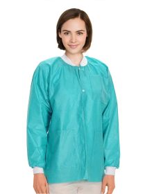 Teal Disposable Lab Jackets with Pockets, Small. Pack of 10 Disposable Jackets Dental 45 GSM SMS with Snaps, Knit Cuffs & Collar