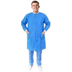 Blue Disposable Lab Coats for Adults, 3X-Large. Pack of 10 SMS Disposable Coats Medical with Snaps, Knit Cuffs, Collar