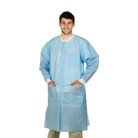 Sky Blue Disposable Lab Coats for Adults, Small. 10 Pack Medical PPE Coat. SPP 45 GSM Painting Lab Coat with Cuffs, Collar, Plastic Snaps