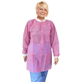 Light Pink Disposable Lab Coats for Adults, Small. 10 Pack Medical PPE Coat. SPP 45 GSM Painting Lab Coat with Cuffs, Collar, Plastic Snaps