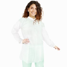White Disposable Lab Coats for Adults 41' Long, SMS Disposable Smocks Pack of 3, Disposable Scrubs 40 GSM