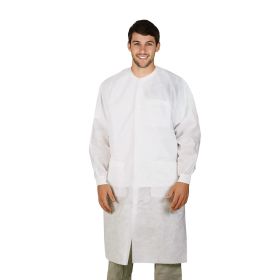 White Disposable Lab Coats for Adults, Small. 10 Pack Medical PPE Coat. SPP 45 GSM Painting Lab Coat with Cuffs, Collar, Plastic Snaps