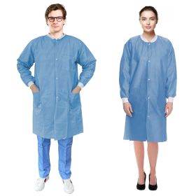 Disposable Lab Coat 44 Inches Long, Large. Pack of 10 Blue SMS Disposable Lab Coats for Adults. 50 GSM Disposable Coats Medical with 3 Pockets