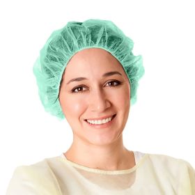 Surgical Bouffant Caps Disposable 21 Inch. 100 Pack Green Polypropylene Disposable Hair Covers Medical. Breathable Disposable Caps Medical with E