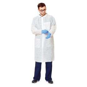 White Disposable Lab Coat Women and Men XX-Large, Pack of 50 Low-Lint Spunbonded PP 30 GSM Disposable Lab Coats for Adults with Elastic Wrists