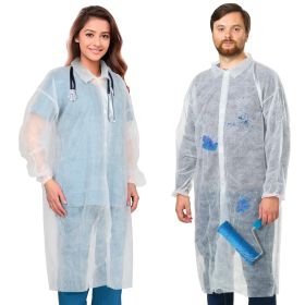 Pack of 10 Disposable Lab Coats for Adults X-Large, White Splash-Proof Lab Coats, Medical PPE Coat with Elastic Cuffs, Folded Collar