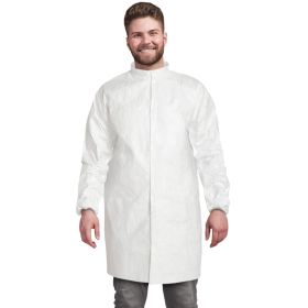Disposable Lab Coat, X-Large. Pack of 10 White Disposable Lab Coats for Adults. 60 GSM Microporous Disposable Coats Medical PPE with Elastic Wris