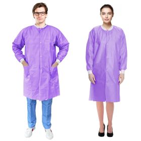 Disposable Lab Coat 44 Inches Long, Large. Pack of 50 Purple SMS Disposable Lab Coats for Adults. 50 GSM Disposable Coats Medical with 3 Pockets