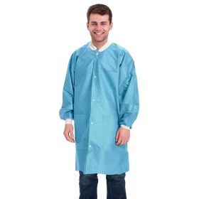 Disposable Lab Coat 43 Inches Long, Medium. Pack of 50 Blue SMS Disposable Lab Coats for Adults. 50 GSM Disposable Coats Medical with 3 Pockets