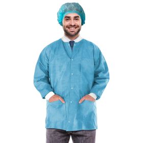Disposable Lab Jacket, 33 Inches Long. Pack of 100 Medical Blue Disposable Hip-Length Workwear XX-Large. SMS 50 gsm Disposable Shirts with Snaps