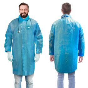 Disposable Lab Coats for Adults X-Large 41" Long, Pack of 40 Blue Medical PPE Coat 40 GSM, Waterproof Lab Coat with Cuffs
