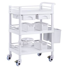 VEVOR 3 Tiers Lab Carts Mobile Medical Cart with 3 Trays & 3 Trash Cans White, Trolley Storage Cart with PP Material