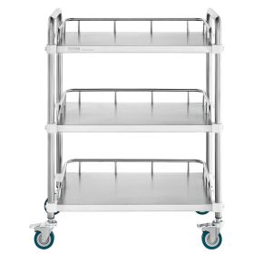 VEVOR Lab Rolling Cart, 3-Shelf Stainless Steel Rolling Cart, Lab Serving Cart with Swivel Casters, Dental Utility Cart for Clinic, Lab, Hospital