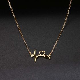 Stethoscope Heartbeat Best Necklace Women Love Heart Stainless Steel Necklaces &amp; Pendants Medical Nurse Doctor Lover Gifts (Length: 45cm, Metal Color: Gold Color)