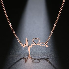 Stethoscope Heartbeat Best Necklace Women Love Heart Stainless Steel Necklaces &amp; Pendants Medical Nurse Doctor Lover Gifts (Length: 45cm, Metal Color: Rose gold Color)